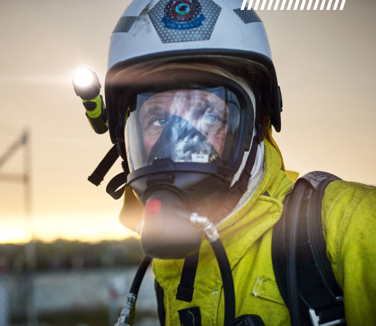 Firefighter closeup with mask on
